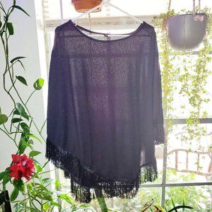 Black Poncho with Fringe